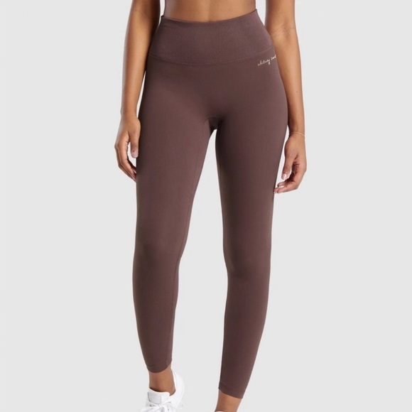 Gymshark Pants - Gymshark X Whitney Rib Waist Leggings - Cherry Chocolate (Small)